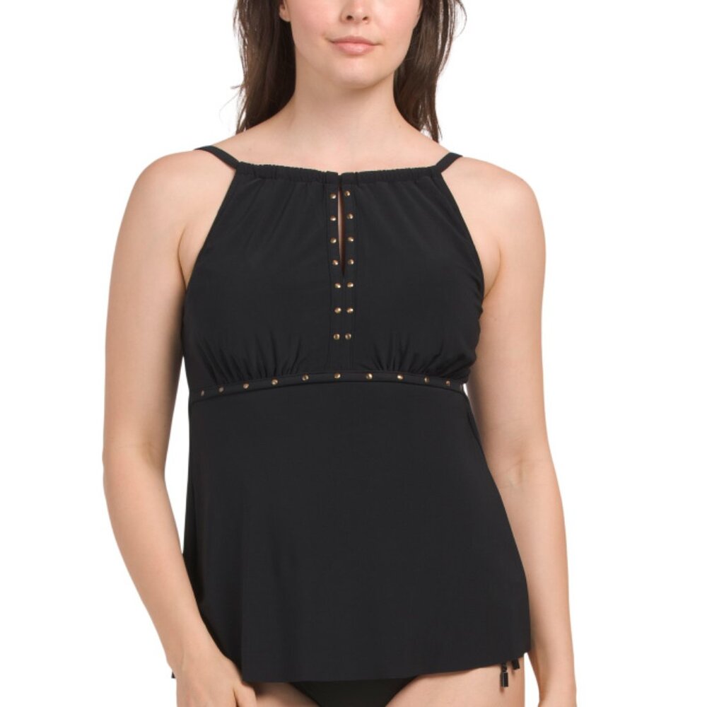 MAGICSUIT BY MIRACLESUIT Black Riveted Donna Tankini Top